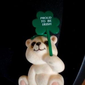 St. Patrick day trio of flocked bears. Vintage